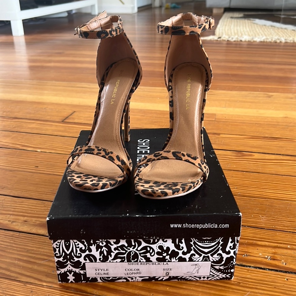 Leopard ankle strap heels